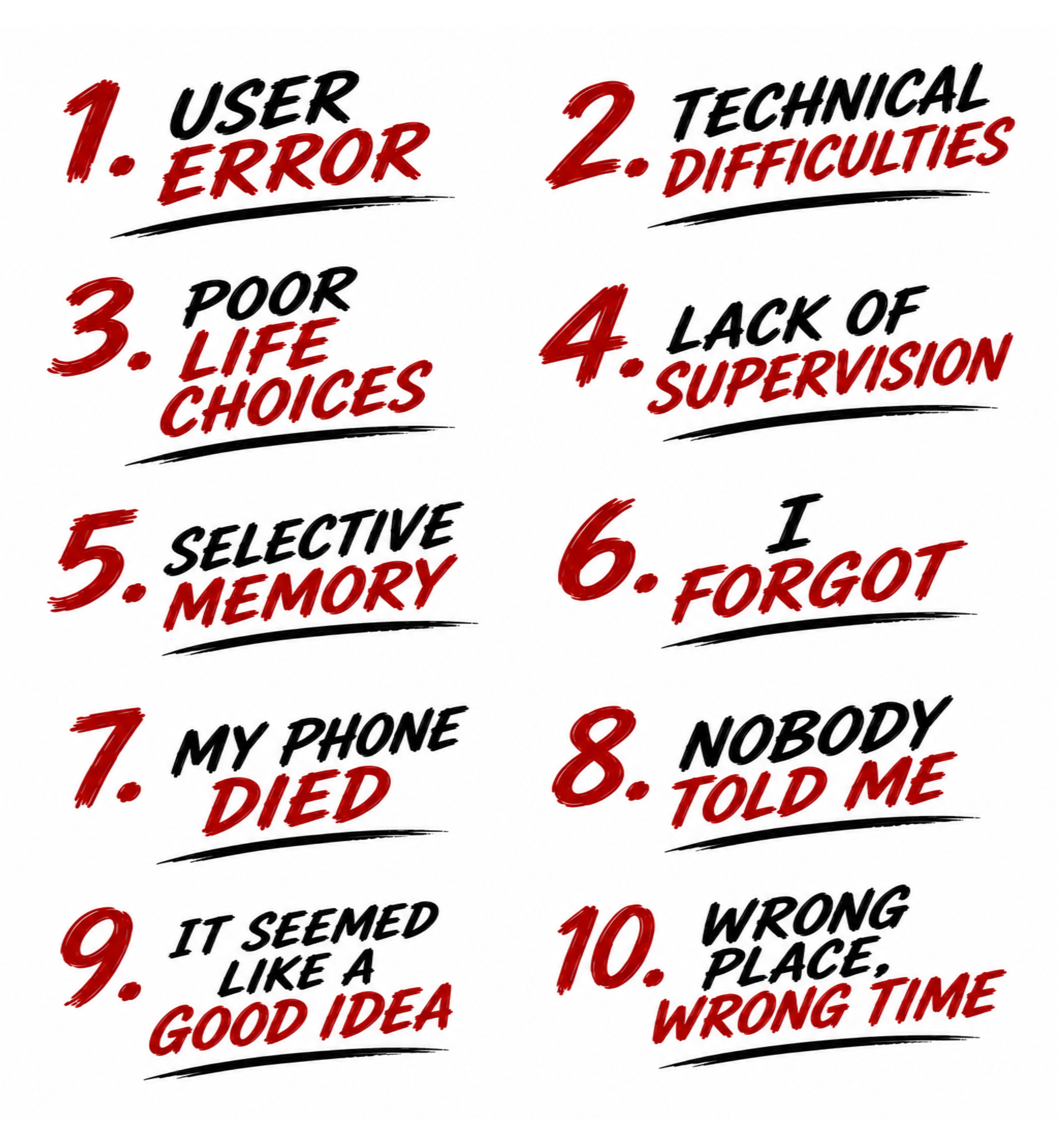Bucket of Excuses Sticker Sheet – Adult Excuse Pack